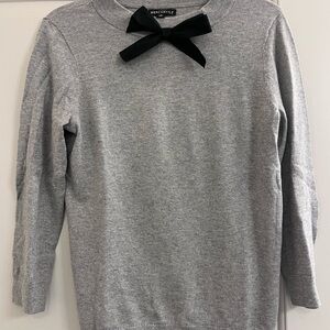 New JCrew Gray Sweater with Adorable Black Bow Detail